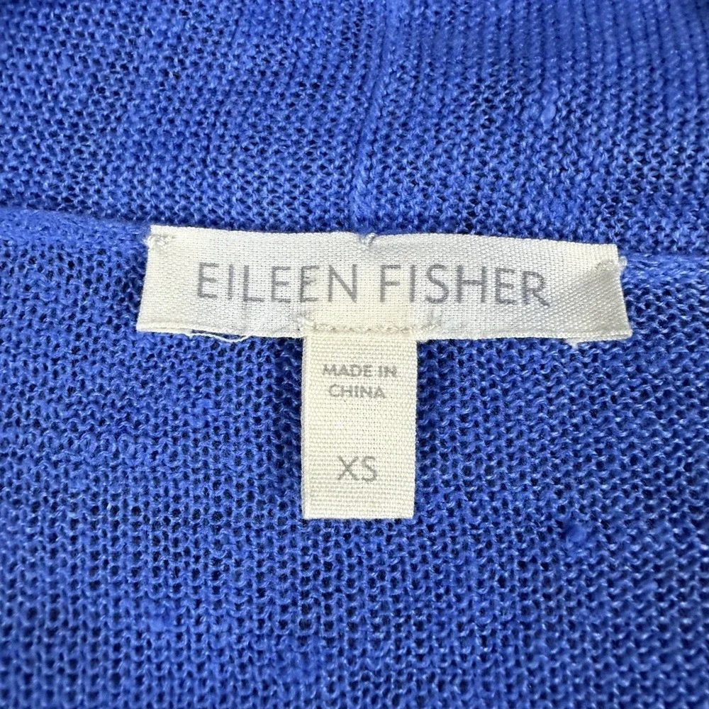 Eileen Fisher Linen Cardigan Sweater Womens XS Blue Open Front Knit Lightweight